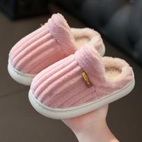 Šiltos žieminės medvilninės šlepetės su kailiniu kulnu – jauki kambarinė avalynė berniukams, mergaitėms ir kūdikiams Size 22/23 (Inner length 14CM, 1-2 years old) rožinė