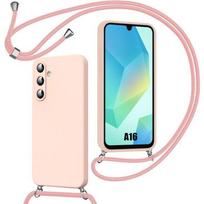 Coque pour Samsung Galaxy A16 4G/5G, Protection Silicone Liquide Antichoc avec Cordon - Rose rožinė