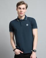 Monte Carlo Mens Solid Teal Collar Neck Half Sleeve T-Shirt L žalsvai mėlyna