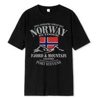 Summer Norway Flag Fjord Mountain T Shirt Crazy Hip Hop Men's Shirt Cotton Crewneck Plus Size Short Sleeve Funny T-shirts Male M juoda