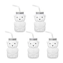 Vienkartinis lokio puodelis su šiaudeliu ir dangteliu Ergonomiškas lokio formos plastikinis puodelis Indai Namų biuro Baras Kasdienis naudojimas 5pcs white