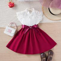 Children's Lace Hollow Dress 3Y raudona