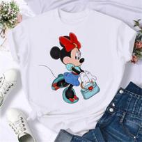 Summer Fashion Mickey Tshirt Yk Minnie Mouse Hat Printed cotton printed Tshirt Womens Loose Disney Tshirt S