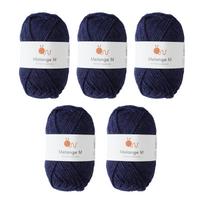 Raw Wool Worsted 30g Set of 5 Color Navy Yarn, Melange, Weight, (60m), 60% Wool, 40% Acrylic, Balls, 5