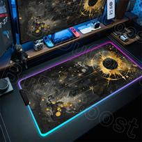 Golden Background Moon RGB Desk Mat Gold Black Zodiac Space Galaxy Stars Moon XXL Large Size Mousepad Astrology Gaming Mouse Pad RGB600x300x3mm