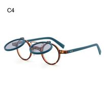 Popular Vintage Steampunk Flip Up Sunglasses Retro Rivets Small Round Sun Glasses Double-layer Flip Lens Punk Eyeglasses UV400