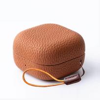 For Samsung Galaxy Buds 4 Pro Vintage Cowhide Leather Earphone Case For Samsung Buds4 Anti-drop Plain Pattern Cover+Short Strap GalaxyBuds4