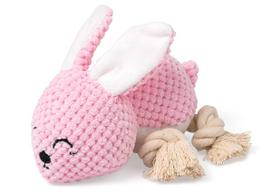 Plush rabbit with a squeaker for dogs rožinė
