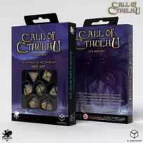 „Q-Workshop Call of Cthulhu“ 7-ojo leidimo kauliukų rinkinys – mėlynai žali ir auksiniai