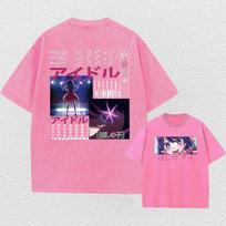 Men Streetwear Vintage Washed Tshirt Anime Oshi No Ko Print Cute T-Shirt Summer Harajuku 100% Cotton Tops Tees Unisex S