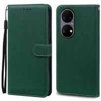 P50 P 50 Pro Case For Huawei P50 Case Leather Wallet Flip Case For Huawei P50 Pro Cover Soft Silicone Coque Fundas Shell For Huawei P50 tamsiai žalia spalva
