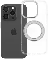 Oem Originalus „iPhone 15 PRO“ dėklas su apvaliu stovu, suderinamas su „MagSafe“ ir skaidriu dangteliu.