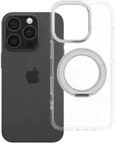Oem Originalus „iPhone 16 PRO“ dėklas su apvaliu stovu, suderinamas su „MagSafe“ ir skaidriu dangteliu.