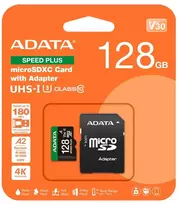 Atminties Kortelė - ADATA Speed Plus 128GB Micro SDXC 180MB/s Skaitymas, 160MB/s Rašymas