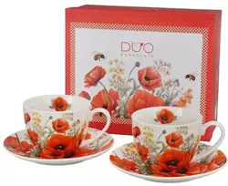DUO Porcelianiniai puodeliai su lėkštutėmis 270ml 2vnt,Aguonos