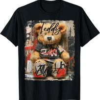 Cute teddy bear graffiti vintage teddy T-Shirt, Small, Black S juoda