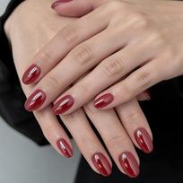 Pack Of 32 Short Oval Shape Press On Nail Retro Red Electroplating False Nail Fit Most Nail Beds Quick Application 1