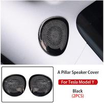 Skirta Tesla Model Y 20-24 Automobilio garso garsiakalbio dangtelis Interjero apdailos lipdukas Durų garsiakalbio dangtelis Po sėdyne esančios oro išleidimo angos apdaila Black A Pillar2