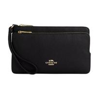 COACH etter Logo Zipper Closure Pebbled Leather Wallet Women's Black black juoda