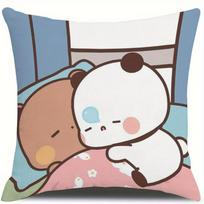 1Pc Bubu Dudu Panda 2D Printed Pillowcase, Polyester Zipper Cushion Cover, Machine Washable, Modern Home Sofa Decor Peach skin 18*18(CM)-1Pcs