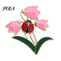 Elegant Floral Jewelry Enamel Tulip Ladybug Brooch for Women, Oil-Dripping Flower Ladybird Decorative Accessory Lapel Pin, Sweater Cardigan Coat Suit rožinė