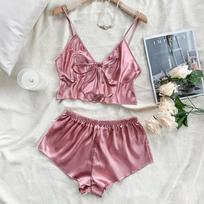 Ice Silk Camisole pižamos Moteriškos mados Dviejų dalių namų dėvėjimas Ploni namų kelnaitės Šortų rinkinys S rožinė