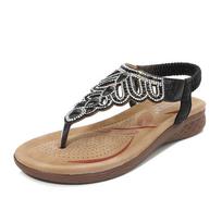 Women's Sandals 2025 Summer New Rhinestone Thong Sandals Large Size Thick-soled Sandals 36 juoda