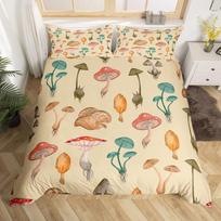 Mushroom Duvet Cover Watercolor Fungus Bedding Set Wild Botanical Comforter Cover Set Retro Leaf Pattern Polyester Quilt Cover EU single(135x200cm)