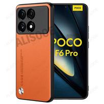 Funda for POCO X7 Pro / F6 Pro 5G Case Luxury Fiber Texture PU-Leather Protection Cover for Xiaomi POCO F6 X4 X5 X6 Pro Capa For POCO F6 Pro oranžinė