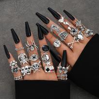 24 Pcs Gothic Skeleton Unisex Ring Set For Women Man Punk Grunge Butterfly Frog Jewelry Hip Hop Party Street Ring Accessories brown