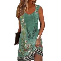 New spring and summer slim and thin medium and long suspender bottom vest steam eye buckle ethnic style dress S
