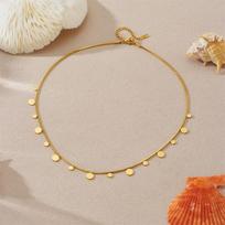 Gold Plated Coin Disc Choker Necklace, Stainless Steel Snake Chain Neck Jewelry, Waterproof Dainty Layered Necklace for Women Gift auksas