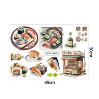 1pc PVC Material Sushi Stickers Japanese Food Restaurant Izakaya Kitchen Sushi Shop Window Door Wall Decal Decoration
