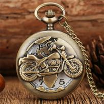 Classic Vintage Bronze Hollow Motorcycle Quartz Pocket Watch with Necklace Chain Leisure Pendant Gift Men's Clock bronza