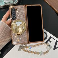 Case for Samsung Galaxy Z Fold7 6 5 4 3 with Kickstand & Detachable Crystal Beaded Wrist Strap Shockproof Bling Cover Phone Bumpers for Samsung Z Fold5 ruda