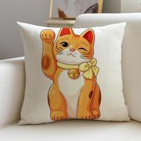 P- Maneki Neko Cushion Cover Natural Linen Pillowcase Set, All-In-One Decor For Sofa, Bedroom & Chair Peach skin 18*18(CM)-1Pcs