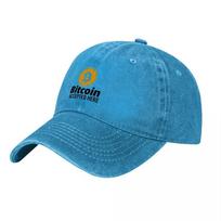 Bitcoin Accepted Here Washed Canvas Baseball Cap Dark Gray Cryptocurrency Logo Design Vintage Style Adjustable Fit Unisex Hat