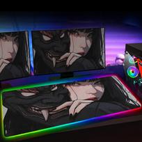 RGB Mousepad Devil Mask Samurai Rubber Desk Mat Kawaii Anime Girl Office HD Print Keyboard Pad Gamer Lock Edge Luminescence Rugs RGB300x600x3mm