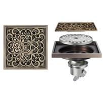 Modern Rectangle Brushed Eco-Friendly Easy-Clean Bathroom Floor Drain 100x100mm HIDL081 (Antique Brass,Brass) antikvarinės žalvario spalvos