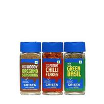 CRISTA Basic Italian Spices Combo Pack | Chilli Flakes x 1, 30 gms | Basil x 1, 15 gms | Oregano Seasoning x 1, 50 gms | Pack of 3 | Zero added Colour