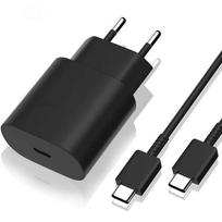 25W PD greitas įkroviklis, ES ir JAV C tipo adapteris 1 meter Type-c to Type-c data cable balta
