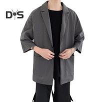 Vyriškas kostiuminis švarkas, vienspalvis, pavasarinis vasarinis, vienaeilis, atlapų dizaino, 3/4 rankovių, laisvo kirpimo, kasdienis, verslo viršutinis drabužis 3XL juoda