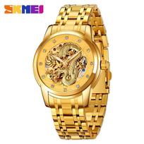 Gold Skeleton Mens Watch Hollowed-out Automatic Mechanical Watches Luxury Stainless Steel Band Luminous auksas