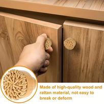 Woven Wooden Pulls 10pcs - 1.58-inch Round Rattan Creative Knobs, Practical for Cabinets, Closets, Drawers & Home Decoration Wooden knob