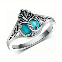 Luxury Vintage Imitation Thai Silver Witch Ring Fashion Ladies Celtic Veking Turquoise Twist Ring No. 6
