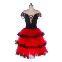 Professional Ballet Romantic Tutu Long Skirt Black Red Spain Dress Girls Children's Performance Ballet Clothes 120 raudona