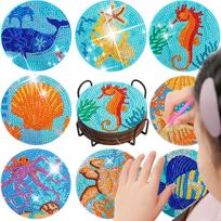 8pc/sets Mandala Diamond Painting Coasters DIY Diamond Art Coasters 5D Full Drill Diamond Coasters Acrylic Round Cup 10x10cm
