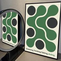 1pc Bauhaus Green Color Lines Modern Poster Self-adhesive Art Waterproof Paper Sticker Coffee House Bar Room Wall Decor 21X30CMNo Framed