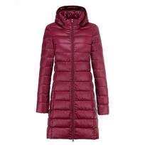 Plus Long Down Jacket Women Winter Ultra Light Down Jacket Women with Hooded Down Coat Female Hat Detachable L vyno raudonos spalvos