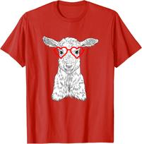 Cute Goat with Heart Glasses Valentines Day Farm Animal Lover Graphic Tee S